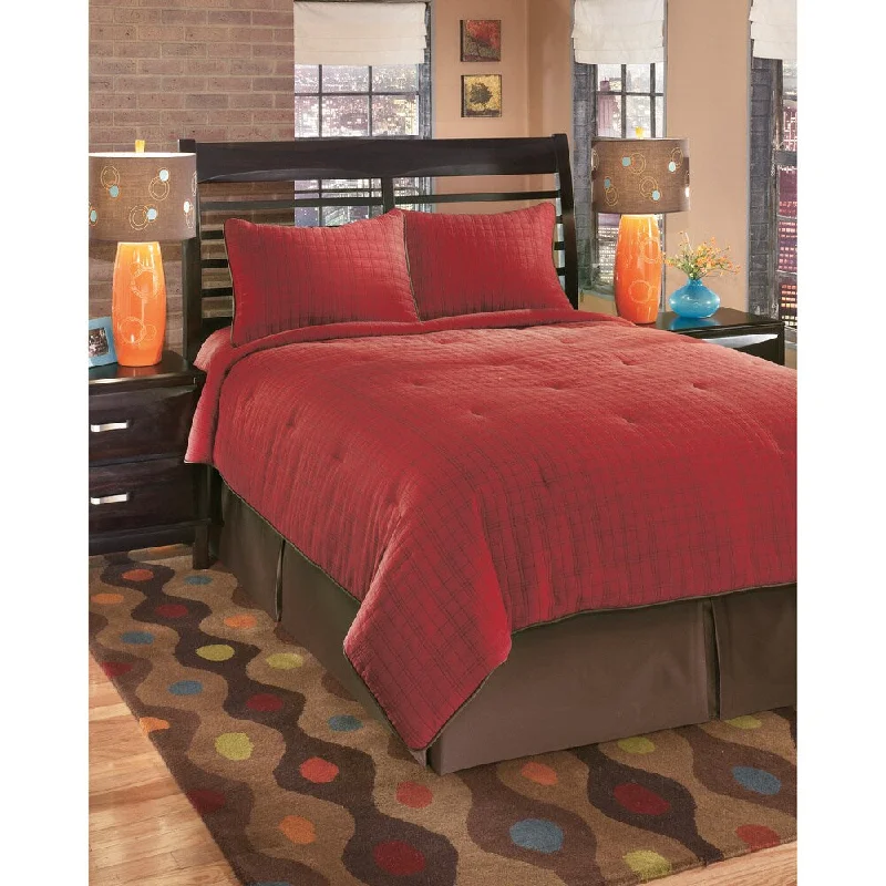 Synthetic - filled comforters like polyester for affordability and hypoallergenic propertiesSignature Designs by Ashley Interlude Brick Plaid Bedding Set