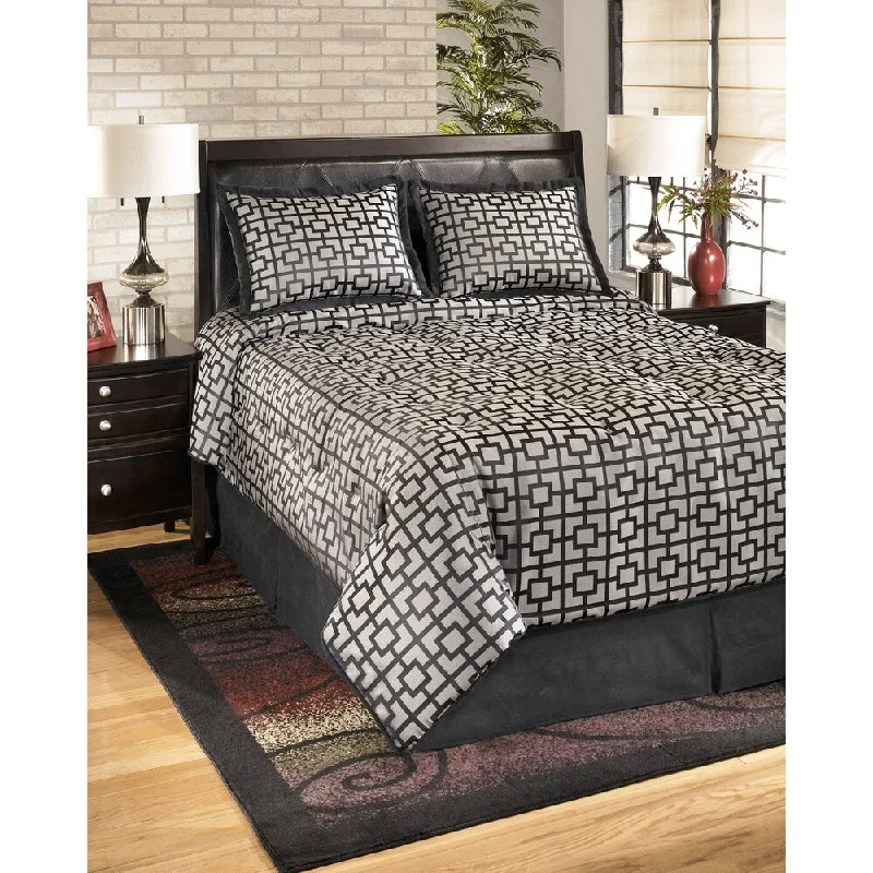 Synthetic - filled comforters like polyester for affordability and hypoallergenic propertiesSignature Designs by Ashley Maze Onyx 4-piece Comforter Set